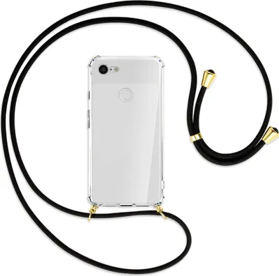 Produktbild von Handykette Backcover-Schutzhülle mit Band (Metall goldfarben) für Google Pixel 3 XL - schwarz