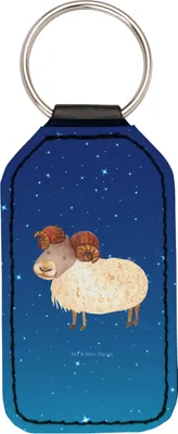 Produktbild von Mr. & Mrs. Panda schlüssel anhänger Sternzeichen Widder - Sternenhimmel Blau - Geschenk, Geburtstag April, Tierkreiszeichen, Schafbock, Schlüsselanhänger Mit Spruch, März
