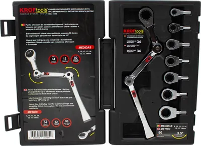 Immagine prodotto di Set chiavi ad anello a cricchetto snodata con testine di ricambio, 9 pezzi Exo-Fit