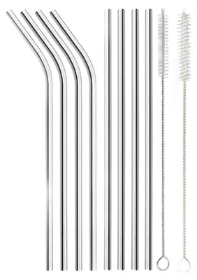 Produktbild von 8 Stück Edelstahl Strohhalme 30cm mit 2 Wiederverwendbar, Reinigungsbürsten, Perfekt für 30oz/40oz Becher, Hochwertiges 304 Edelstahl Material, Lebensmittelecht und Giftfrei
