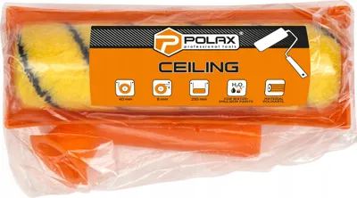 A paint roller set for ceilings, packaged in clear plastic with an orange tray and a product information label.