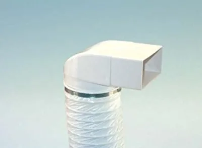 Produktbild von 150er Abluft-System Umlenkstück mit Flexschlauch rund 1m auf Flachkanal Vierkantrohr Abluftrohr