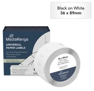 Obrázok produktu pre Univerzálne papierové štítky MediaRange, pre/nahradzujú Dymo 99012/S0722400, permanentné lepidlo, 36x89 mm, 260 kusov, čierna na bielej