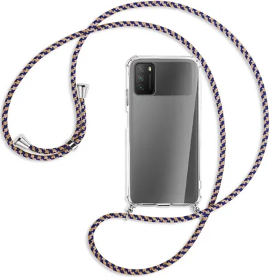 Produktbild von Handykette Backcover-Schutzhülle mit Band (Metall silberfarben) für Xiaomi Poco M3 - blau+beige