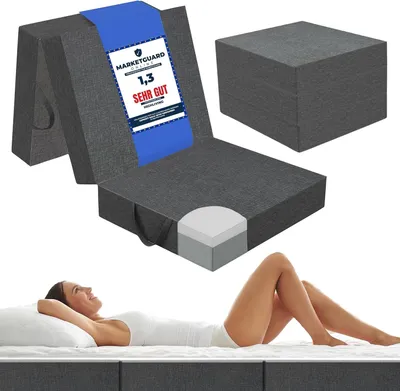 Produktbild von Gel Memory Schaum Klappmatratze 190 x 60 x 7 cm 3-teilige Faltmatratze extra dick Schaumstoff, Camping, Boden, Gästematratze Grau