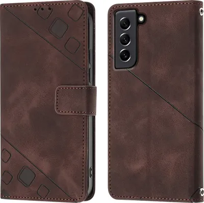 Produktbild von Hülle für Samsung Galaxy S21 FE Prägung Flip Leder Brieftasche Schutzhülle mit Ständer Braun