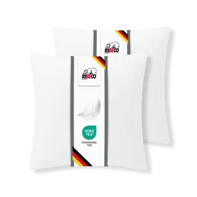 Produktbild von RIBECO GERMANY Federkissen Set Johanna, Kopfkissen 80x80 cm weiß mit optimaler Stützkraft für den Kopf- und Nackenbereich, aus Federn & Daunen