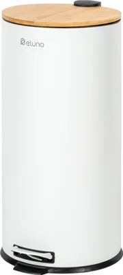 Image de eluno Poubelle, poubelle à pédale, capacité 30 litres en bambou et métal blanc