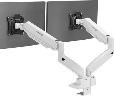 Productafbeelding van Dubbele Monitorarm - Bureau Monitorbeugel - Ergonomisch Werken - Gasveer Verstelbaar - 13-32 Inch - Zwart-Wit