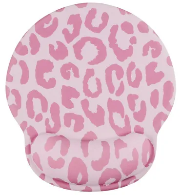 Image de Tapis de souris ergonomique avec repose-poignet, motif léopard, rose, 22,5 x 25 x 2,3 cm