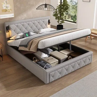 Immagine prodotto di Letto contenitore idraulico 140x200 cm – Letto matrimoniale imbottito con cassetti