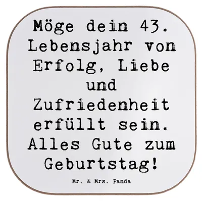 Produktbild von Mr. & Mrs. Panda Untersetzer für Gläser Spruch 43. Geburtstag Glück - Weiß - Geschenk, Happy Birthday, gläseruntersetzer, Geburtstagsgeschenk, Coaster, Tischuntersetzer