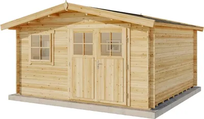 Produktbild von Alpholz Gartenhaus Set Valeria 428x427cm Natur mit Boden & Dacheind.