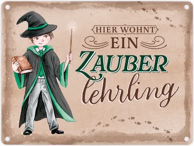 Produktbild von Zauberschüler Metallschild in 15x20 cm in grün mit Spruch Hier wohnt ein