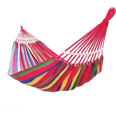 Productafbeelding van Hängmat voor 2 personen, 220x160 cm, canvas katoen, rood, met steunstok