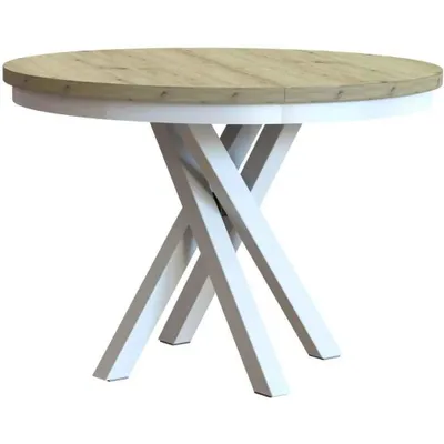 Produktbild von BEAUTYSOFA | Runder Ausziehbarer Tisch KRIS Ø 100–140 cm, Tisch für Esszimmer, Loft-Stil, Skandinavische, Weiß/Eiche Artisan