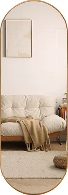 Produktbild von SensaHome Ovaler Ganzkörperspiegel – Minimalistischer Wand- & Standspiegel – Metallkante – Modern – 50x160 cm – Gold