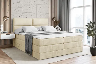 Produktbild von ALTDECOR Boxspringbett mit 2 Matratzen und Topper - 180x200 cm - BOXI3 KING - Beige Samt - Polsterbett mit, H3- und H4- Matratzen, Bettkasten und Lattenrost, Bett mit Stauraum