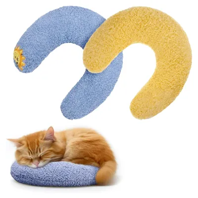 Produktbild von 2 Stück U-förmige Kissen für Katzen und Hunde, Plüschkissen zum Schlafen