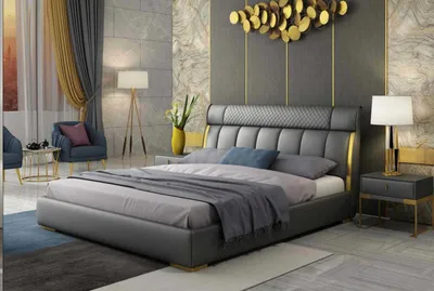 Image de Lit rembourré Design Luxe Métal Double Lits Hôtel Chambre Similicuir