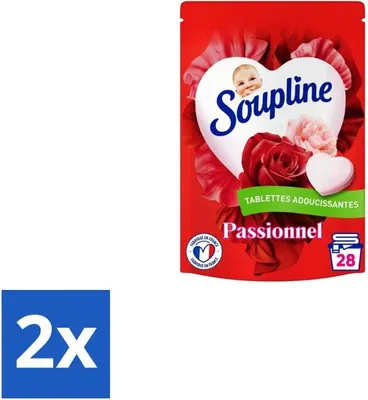 Produktbild von Soupline – Weichspülertabletten – Duftrichtung „Herzensglanz Passionsblumenstrauß“ – 28 Tabletten - Vorteilspack - 2 Stücke
