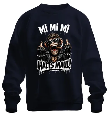 Produktbild von Halts Maul Mi Mi Mi Affe Rocker Mittelfinger Zigarre Lustig Uni Sweatshirt Pullover, Navy, M