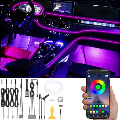 Image de Éclairage d'ambiance pour le plancher de la voiture, avec 64 couleurs, contrôlable via une application, pour une ambiance lumineuse personnalisée