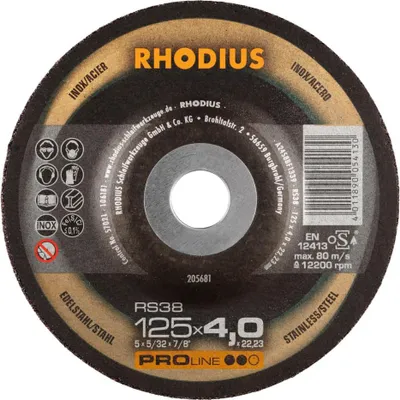 Obrázok produktu pre Brúsny kotúč Rhodius RS 38 125x4,0x22,23 mm z nehrdzavejúcej ocele Proline - 205681