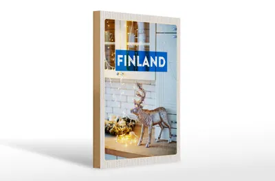 Produktbild von Holzschild Reise 20x30cm Finnland Hirsch Lichterkette Schrank