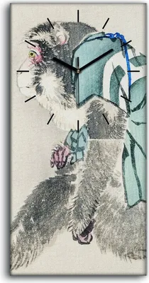 Produktbild von Wohnzimmer-Bild Leinwand Uhr 30x60 Malerei Asiatische Tier Affen Kunst - schwarze Hände