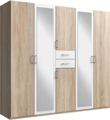 Produktbild von Kleiderschrank Drehtürenschrank Schlafzimmerschrank Schrank Schlafen "Drugi I" Eiche sägerau/Weiß