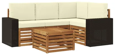 Immagine prodotto di Set divano da esterno vidaXL, 5 pezzi, color naturale e crema, 59 x 59 x 37 cm