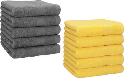 Produktbild von Betz 10 Stück Seiftücher 30x30 cm PREMIUM 100% Baumwolle  Farbe: gelb und anthrazit