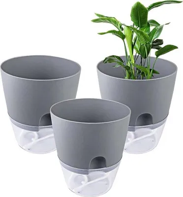 Produktbild von Famanu Blumentopf 3 Stück mit automatischem Bewässerungssystem - grau