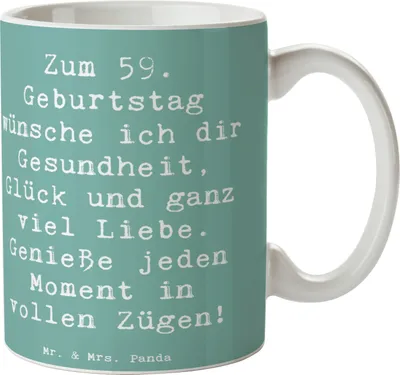 Produktbild von Mr. & Mrs. Panda Trinkbecher Spruch 59. Geburtstag - Meeresbrise - Geschenk, Geburtstagsgeschenk, Dekotasse, Geburtstagswunsch, Becher, Teetasse, Optimismus, Freude