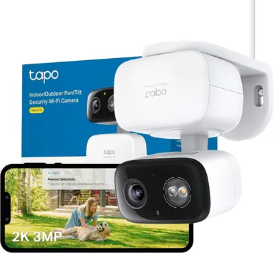 Zdjęcie produktu dla Mini kamera monitoringu Tapo C216 z funkcją nagrywania, rozdzielczość 2K (3MP), kąt widzenia 360°, przeznaczona do użytku wewnątrz i na zewnątrz, wyposażona w funkcję rozpoznawania obrazu i powiadomień, obsługuje karty microSD do 512 GB, wymiary: 105,3 × 77,8 × 69,8 mm