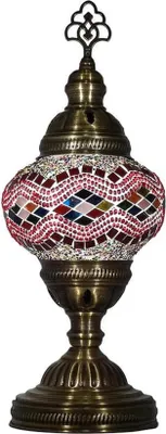 Produktbild von Türkische Tischlampe mit 13 cm Mosaik-Glaskugel in Rot/Multicolor – Handgemachte orientalische Lampe