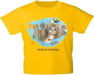 Produktbild von Kinder T-Shirt mit Print Cat Katze Taucher Fische KA065/1 Gr. 122-164 Color - gelb Größe - 152/164