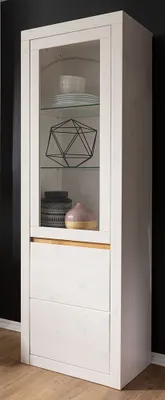 Produktbild von Massivholz Vitrine Wohn-/Esszimmer WILSON-69 in Kiefer massiv weiß, B/H/T: ca. 61,5/190/42 cm
