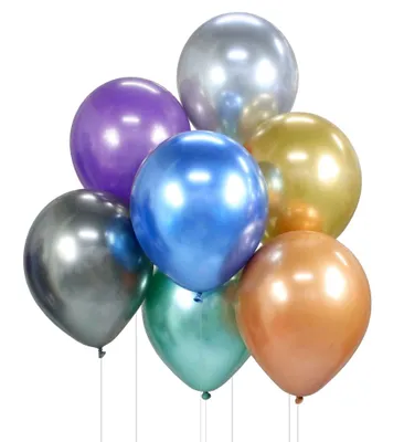 Productafbeelding van Set van 7 latexballonnen - chroomafwerking, mix van kleuren - 30 cm