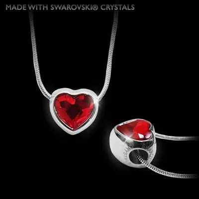 Obrázok produktu pre Náhrdelník s červeným srdcom a originálnym gravírovaním od spoločnosti Swarovski. Retiazka s rhodiovou povrchovou úpravou, dĺžka 45 cm