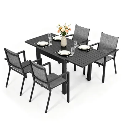 Produktbild von 5-teilige Alu-Terrassen-Essgruppe, ausziehbarer Tisch, stapelbare Stühle