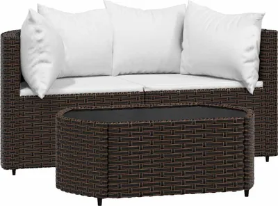 Obrázok produktu pre vidaXL 3-dielna záhradná súprava s vankúšmi Brown Poly Rattan