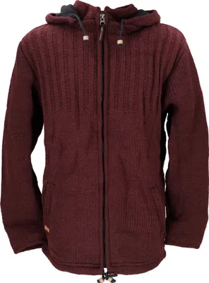 Produktbild von Uni Strickjacke, Wolljacke, Nepaljacke Burgundy - Modell 27, Herren, Rot, Wolle, Größe: M