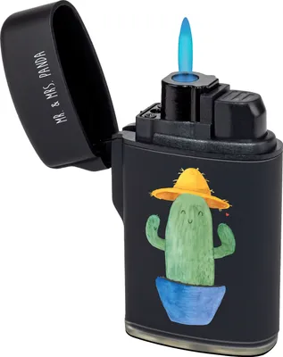 Produktbild von Mr. & Mrs. Panda Feuerzeug Kaktus Hut - Schwarz - Geschenk, zigarettenanzünder, gas anzünder, sturmfeuerzeug, Kakteen, Spruch, Geschenkidee, Städtetrip, Motivation