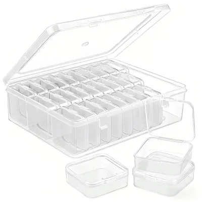 Produktbild von Aufbewahrungsbox mit Deckel für 30 Kleinteile, Perlen, Schmuck, Bastelmaterialien, inklusive Etiketten, kleine