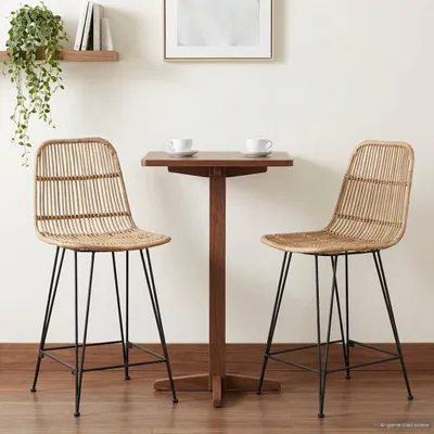 Image de Maison Exclusive - Ensemble de 2 tabourets de bar, finition naturelle, 44 x 54 x 96 cm, en rotin et acier