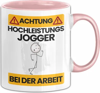 Produktbild von Jogger Tasse Geschenk Lustiger Spruch Geschenkidee für Jogger Achtung Hochleistungs Jogger Bei Der Arbeit (Rosa)