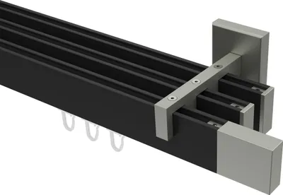 Produktbild von Interdeco Innenlaufstange / Gardinenstange mit Innenlauf Schwarz / Edelstahl-Optik, Typ Smartline Lox (Quader), 14x35 mm 3-läufig, 400 cm