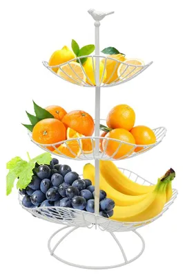 Image de Étagère à fruits - Présentoir à fruits - Design moderne - Blanc - 3 niveaux - Parfait pour la maison et les événements - Idéal pour présenter les fruits